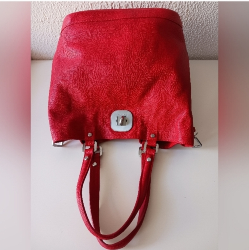 NWT Longchamp Vermillion red genuine leather bucket, tote,handbag bag - Picture 9 of 16
